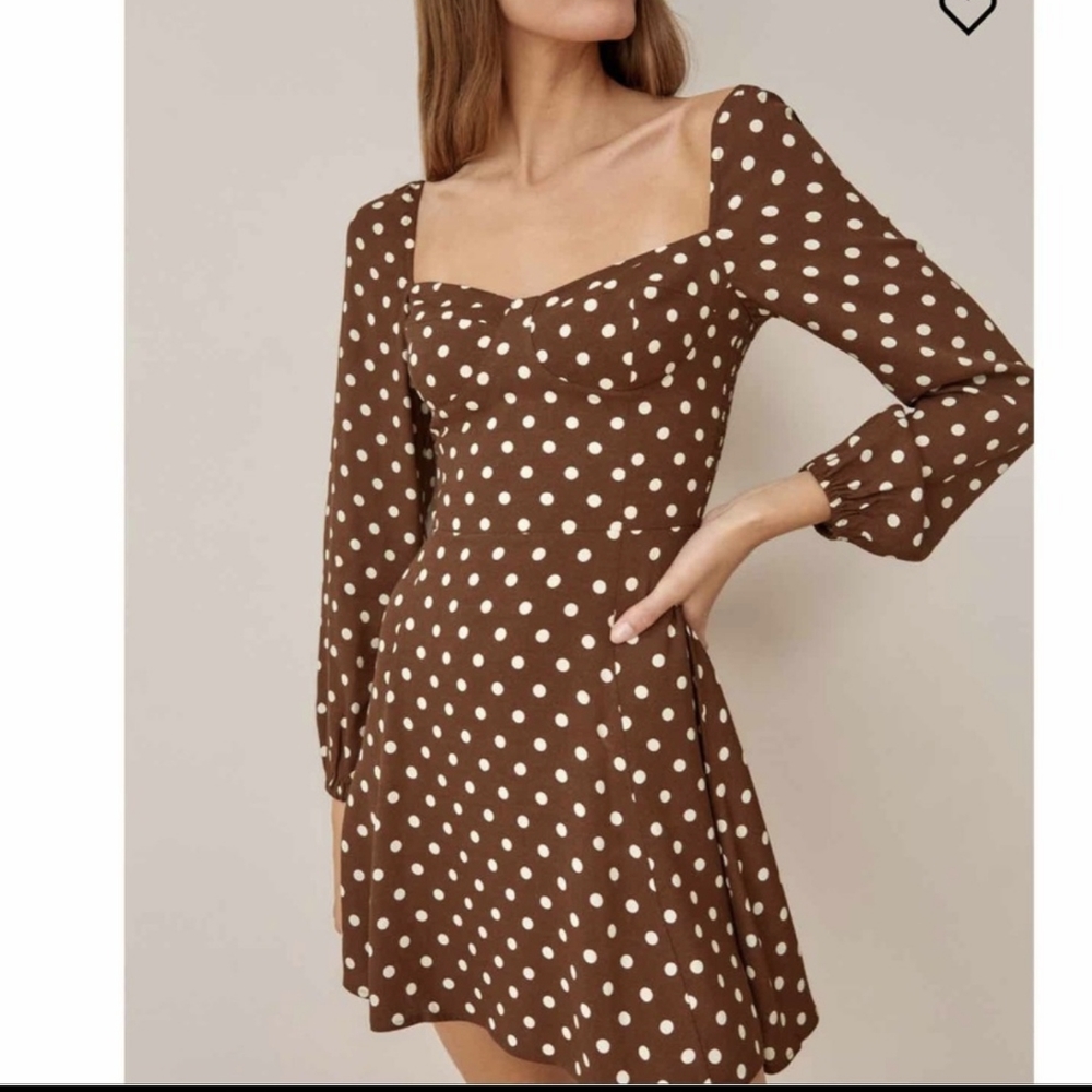 Reformation Mochi Brown Polka Dot Mini Dress